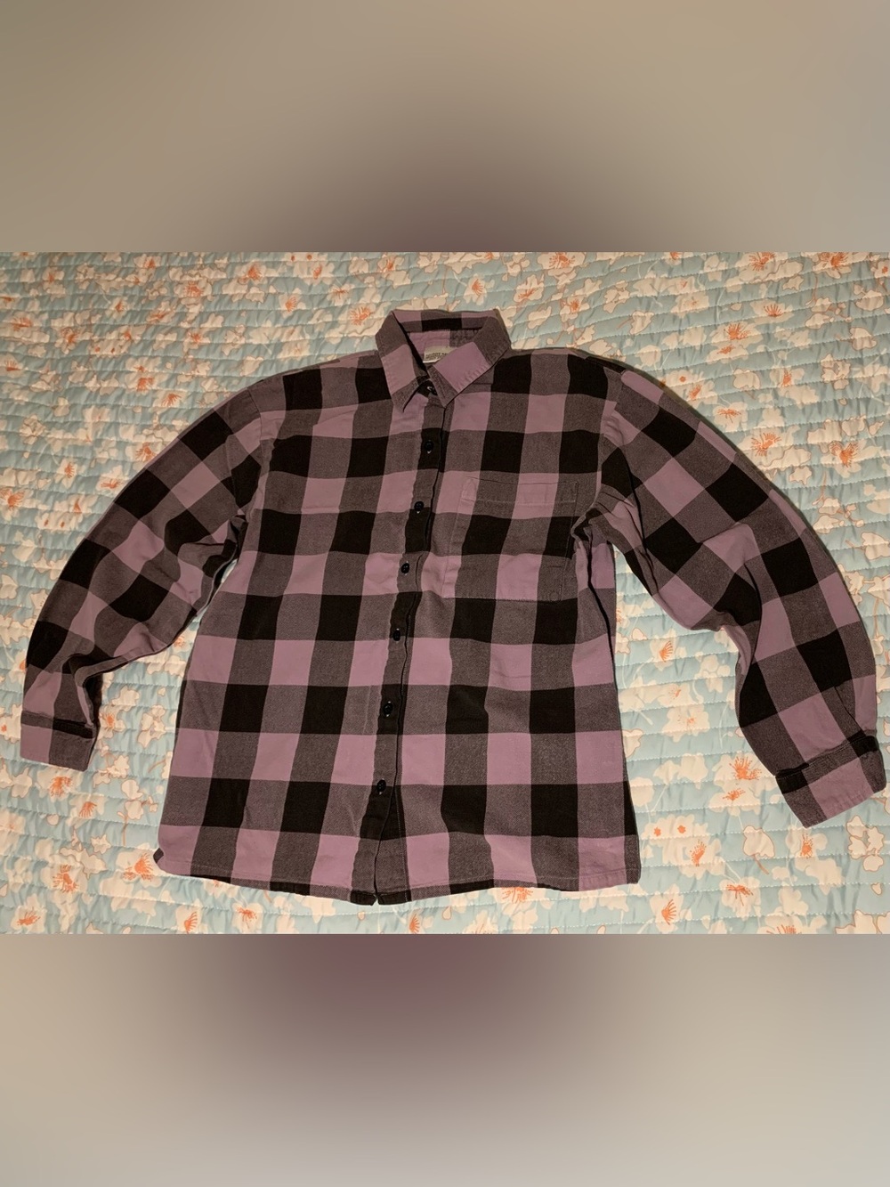 Vintage Newport News Black and Purple Plaid Button-Down Shirt